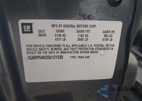 2005 Buick Lesabre Custom z USA, uszkodzony, nr VIN 1G4HP54K55U121335